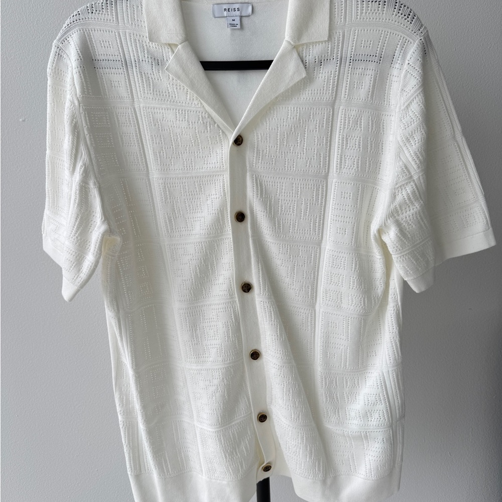Reiss Cream Textured Button Down Shirt